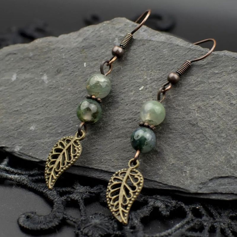 Boucles d'oreilles "Syléane" en Cuivre vieilli et Pierres naturelles