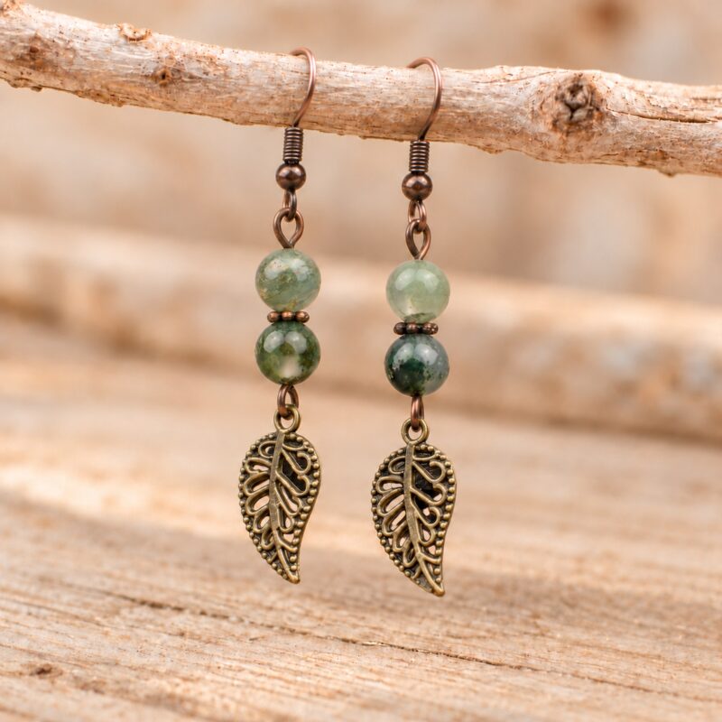 Boucles d'oreilles "Syléane" en Cuivre vieilli et Pierres naturelles