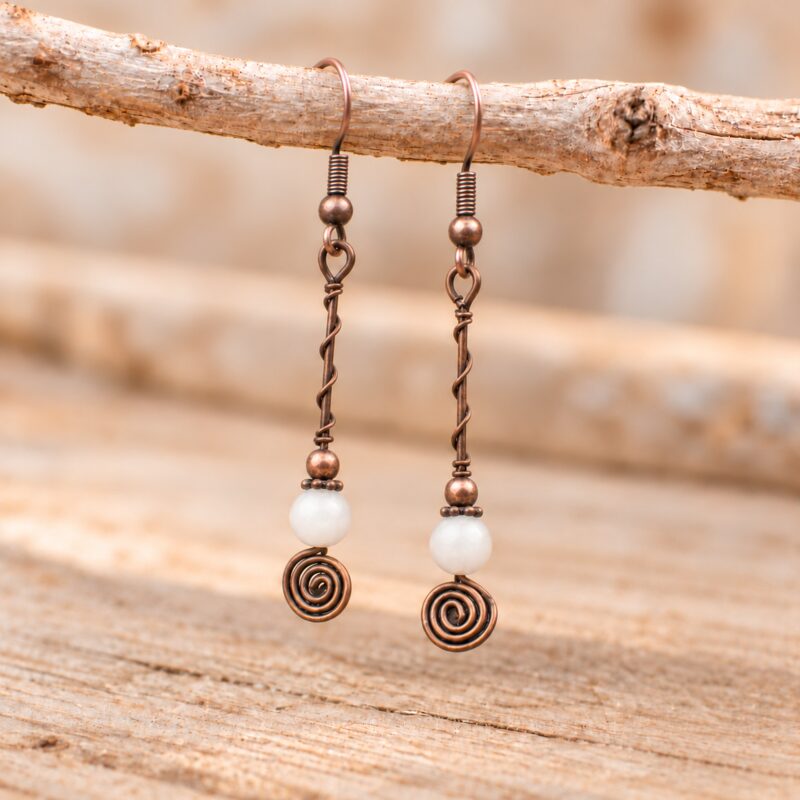 Boucles d'oreilles "Ophélune" en Cuivre vieilli et Pierres naturelles