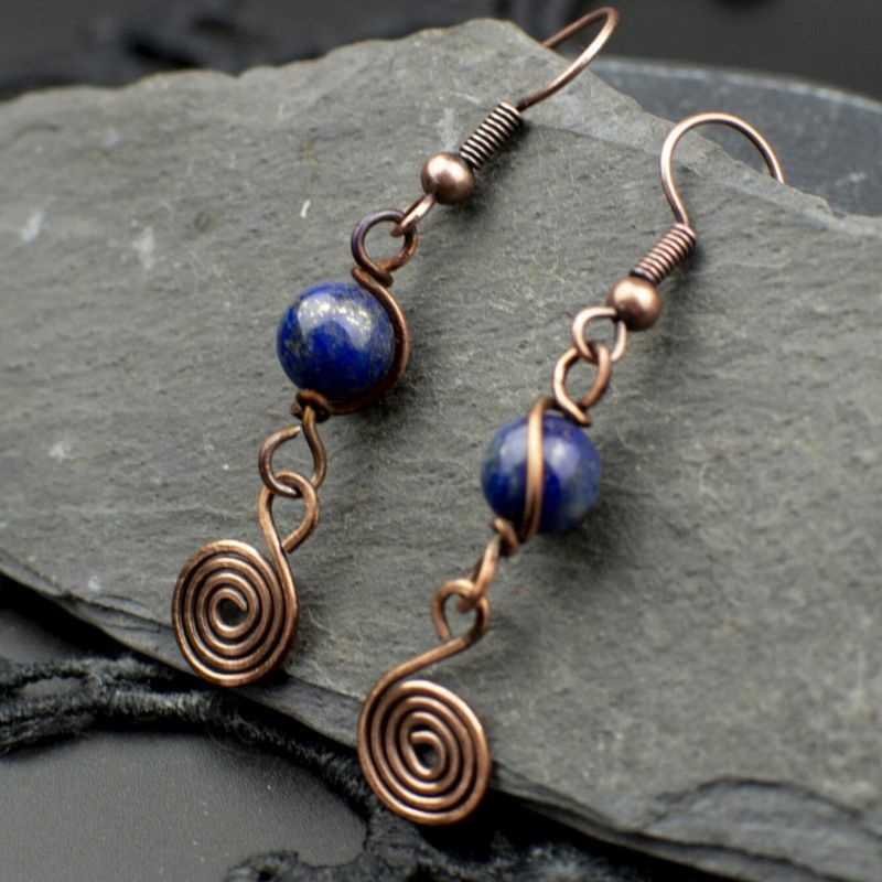 Boucles d'oreilles "Elyssia" en Cuivre vieilli et Pierres naturelles