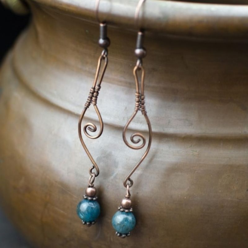 Boucles d'oreilles "Aélyne" en Cuivre vieilli et Pierres naturelles