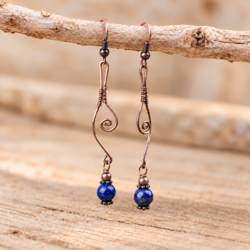 Boucles d'oreilles "Aélyne" en Cuivre vieilli et Pierres naturelles
