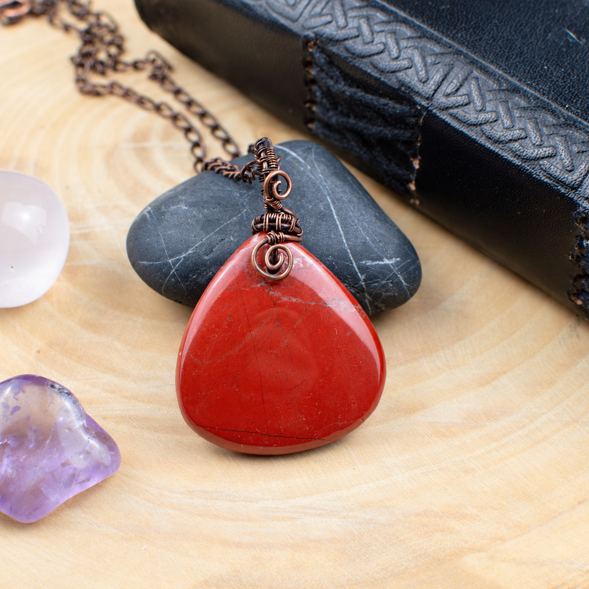 Pendentif "Rosée d’Or " en Jaspe rouge et Cuivre vieilli – Image 3