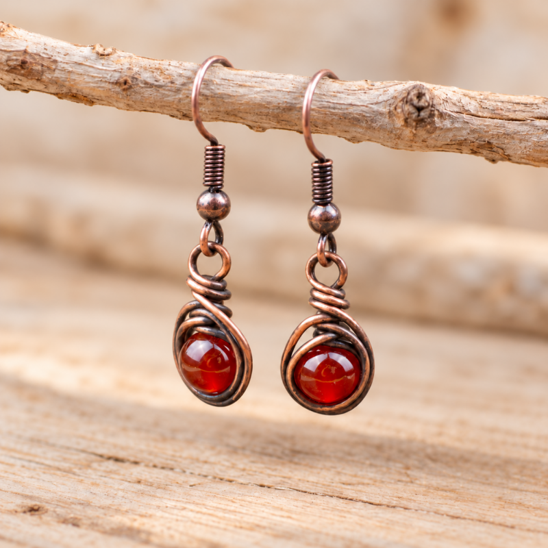 Boucles d'oreilles "Néolys" en Cuivre vieilli et Pierres naturelles
