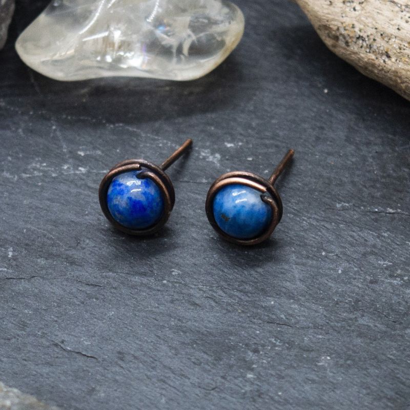 Boucles d'oreilles puces "Maëlyne" en Cuivre vieilli et Pierres naturelles
