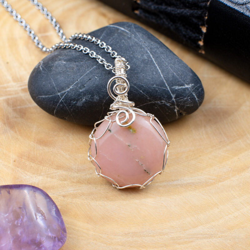 Pendentif "Destinée", en Opale Rose et Cuivre Silver-filled