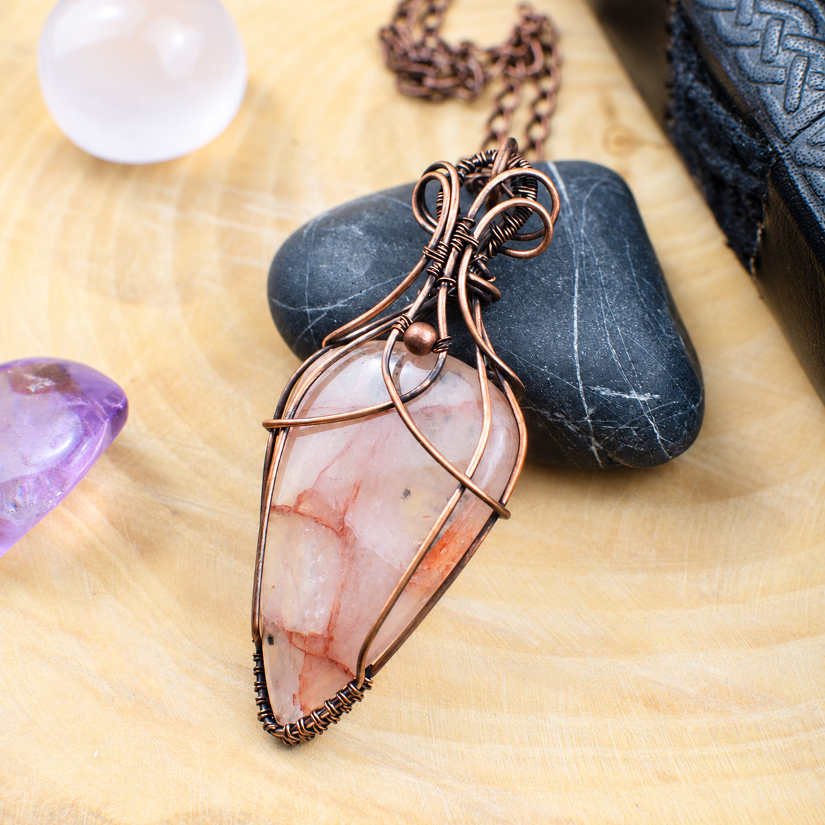 Pendentif "Morréa" en Quartz Hématoïde et Cuivre vieilli – Image 2