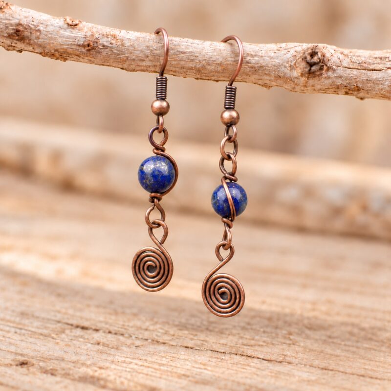 Boucles d'oreilles "Elyssia" en Cuivre vieilli et Pierres naturelles