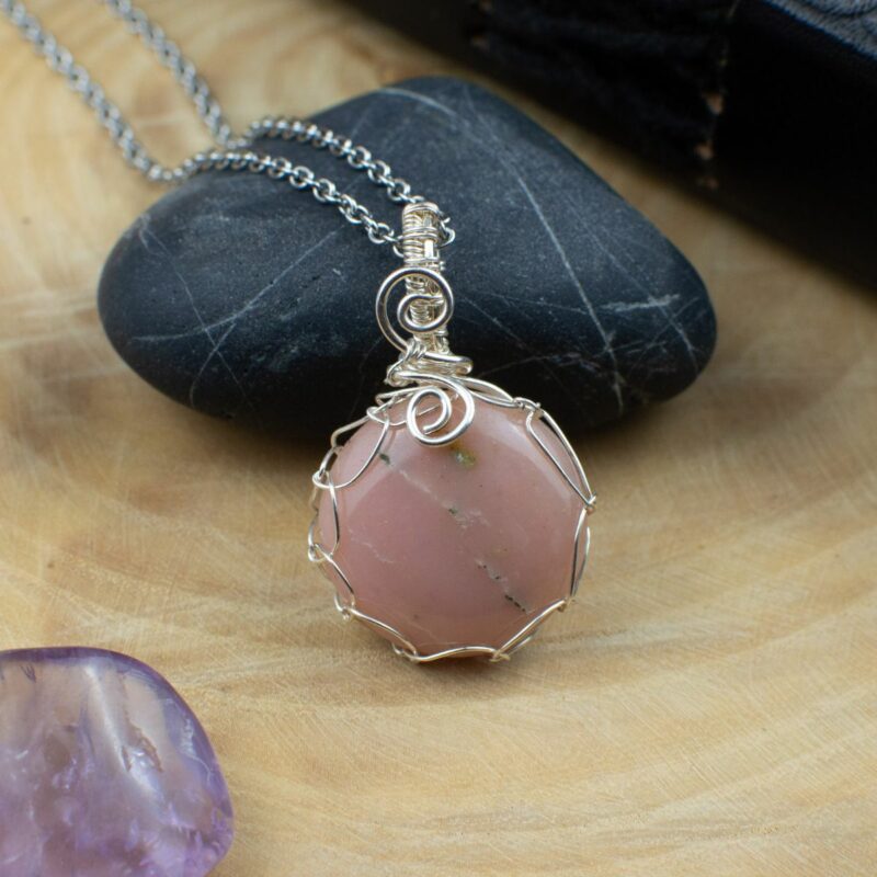 Pendentif "Destinée", en Opale Rose et Cuivre Silver-filled